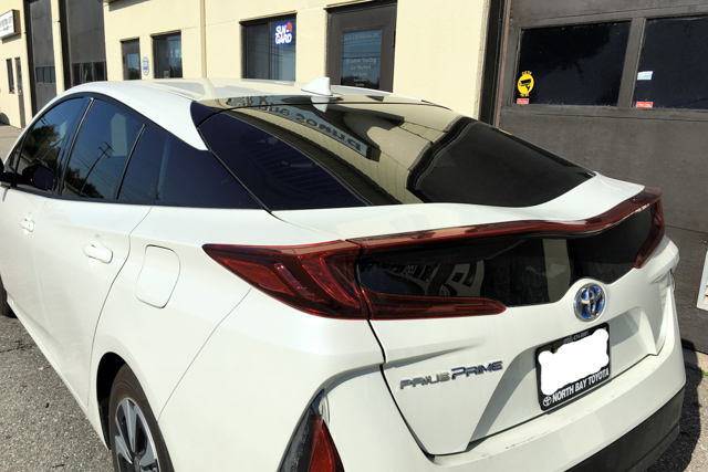 Toyota 2019 Prius Prime with professional window tint in North Bay
